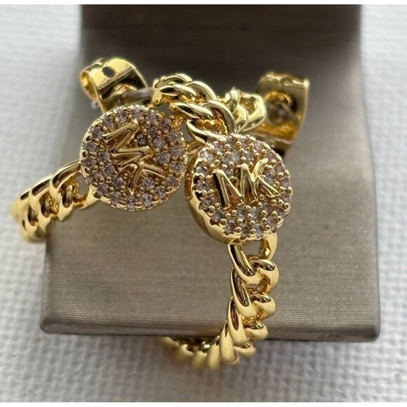Michael Kors Gold-Tone Pavé Logo Chain-Link Hoop Earrings - Picture 1 of 5